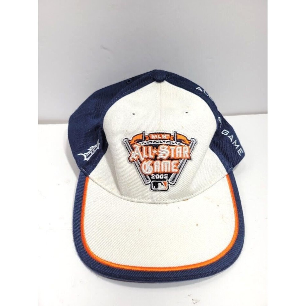 2005 MLB All-Star Game Hat Detroit Baseball Cap Adjustable Back Tan, Some Stains